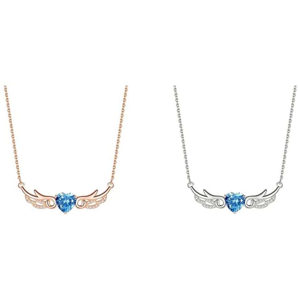 925 Sterling Silver Angel Wings CZ Heart Pendant-necklace